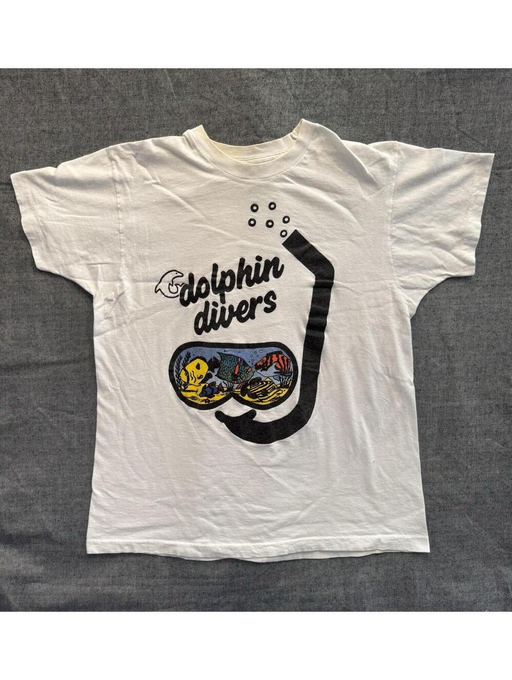 Vintage 80s Screen Stars Dolphin Divers Scuba Single Stitch White T-Shirt XL